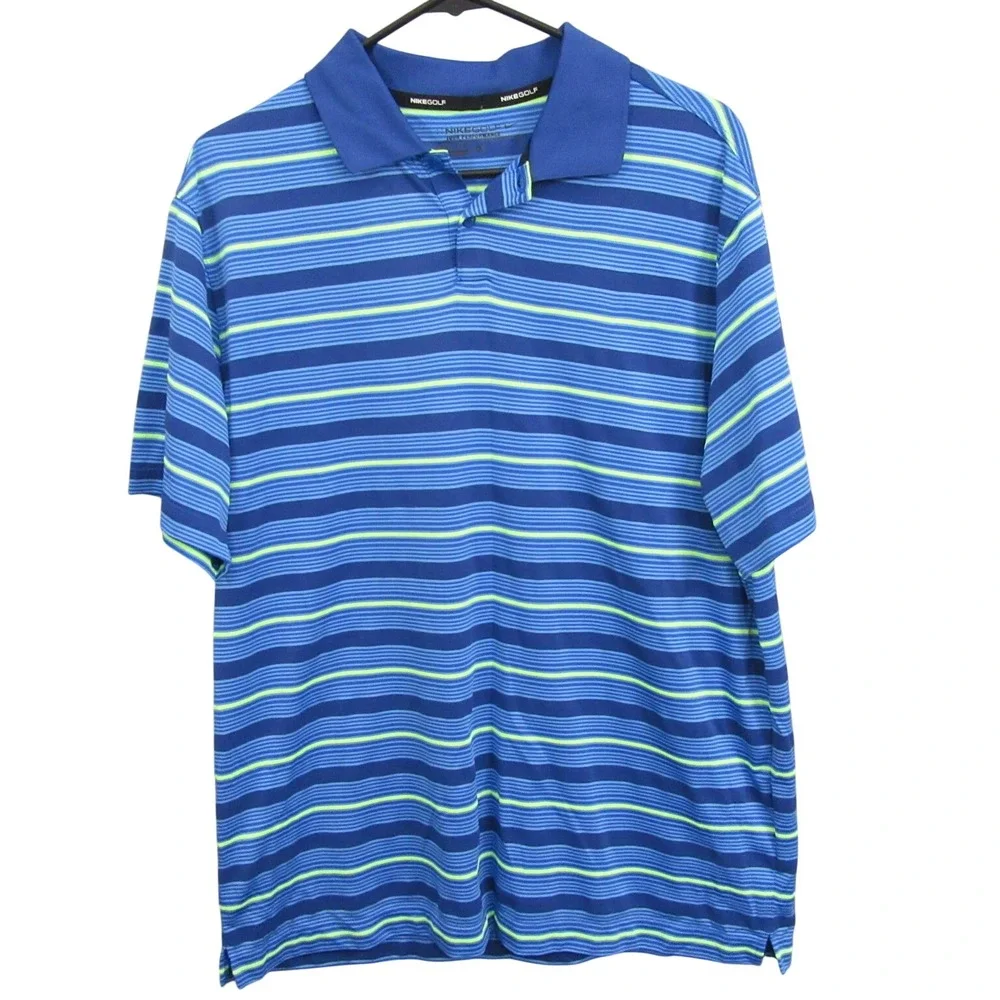 Nike Mens Golf Polo Shirt L Blue Striped Tour Performance Dri Fit‎ Sports